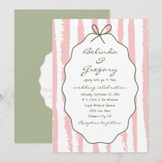 Invitation Whimsical Stripes Handwritten Painted Wedding (Devant / Derrière)