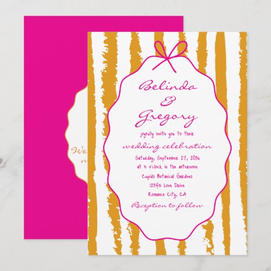 Invitation Whimsical Stripes Handwritten Painted Wedding  (Devant / Derrière)