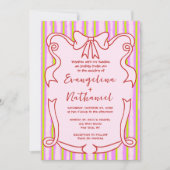 Invitation Whimsical Stripes Wavy Frame Bow Wedding (Devant)