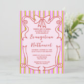 Invitation Whimsical Stripes Wavy Frame Bow Wedding (Debout devant)