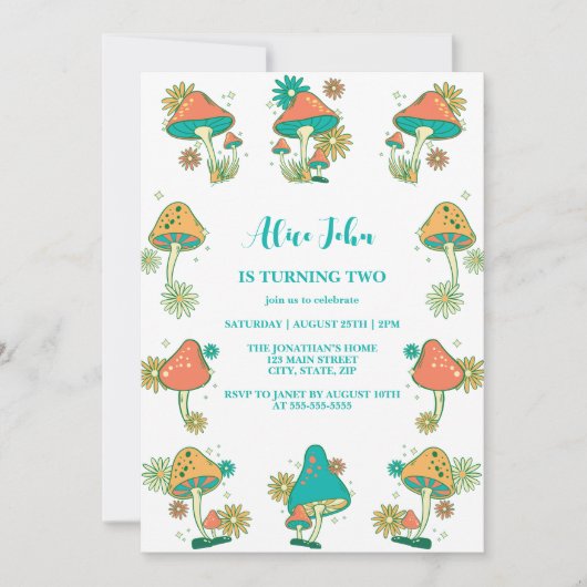 Invitation Whimsical Super Psychedelic Champhroom Anniversair (Devant)