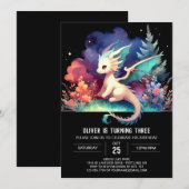 Invitation Whimsical Sweet Dragon Anniversaire (Devant / Derrière)