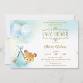 Invitation Whimsical Teddy Bear Balloons Baby shower garçon (Devant)