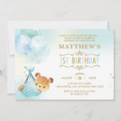 Invitation Whimsical Teddy Bear Balons 1er fête d'anniversair (Devant)