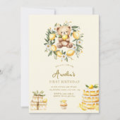 Invitation Whimsical Teddy Bear Lemon first birthday (Devant)