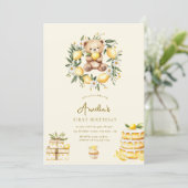 Invitation Whimsical Teddy Bear Lemon first birthday (Debout devant)