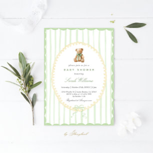 Invitation Whimsical Teddy Bear Sage Baby shower Garçon