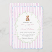 Invitation Whimsical Teddy ours Baby shower fille (Devant / Derrière)
