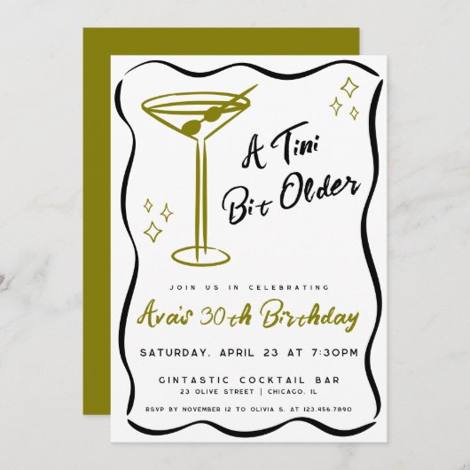 Invitation Whimsical Tini Bit Martini Anniversaire (Devant / Derrière)