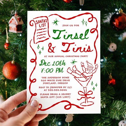 Invitation Whimsical Tinsel and Tinis Christmas Party