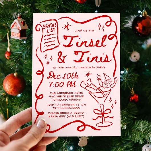 Invitation Whimsical Tinsel and Tinis Christmas Party