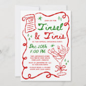 Invitation Whimsical Tinsel and Tinis Christmas Party (Devant)