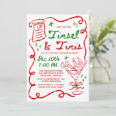 Invitation Whimsical Tinsel and Tinis Christmas Party (Debout devant)