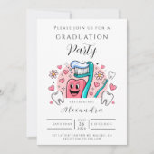 Invitation Whimsical Tooth & Hearts Dental Graduation Party (Devant)