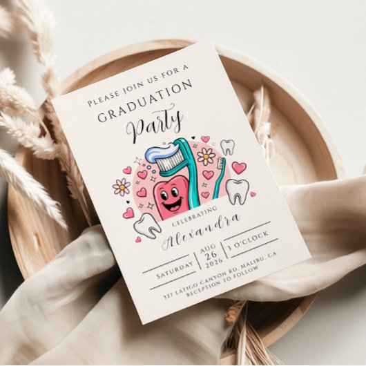 Invitation Whimsical Tooth & Hearts Dental Graduation Party