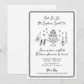 Invitation Whimsical, traîné à la main, Sweet 16, Anniversair (Devant / Derrière)