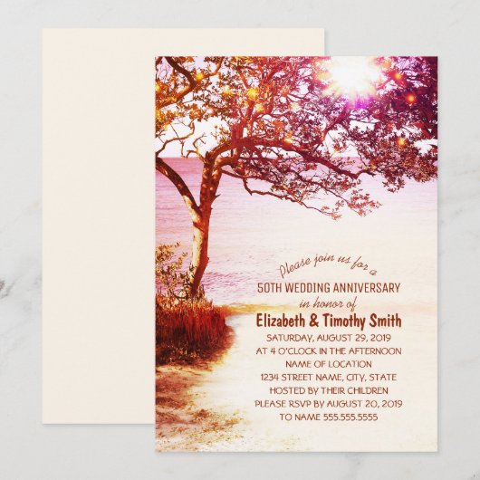 Invitation Whimsical Tree Beach Mariage Anniversaire Fête (Devant / Derrière)