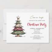 Invitation Whimsical tree classic red green Christmas invite (Devant)