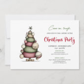 Invitation Whimsical tree red green minimalist holiday invite (Devant)