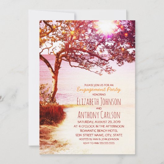 Invitation Whimsical Tree Sunset Beach (Devant)