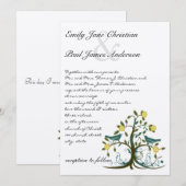 Invitation Whimsical Turquoise & Jaune Bird Tree Wedding Invi (Devant / Derrière)