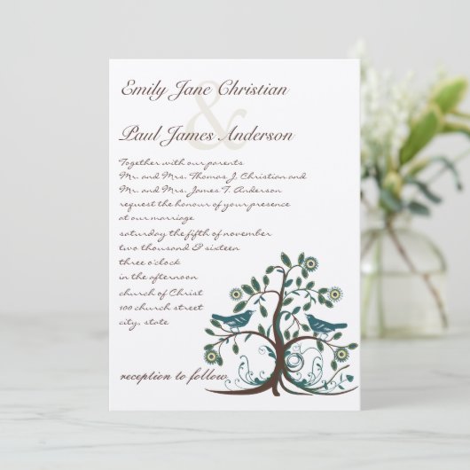 Invitation Whimsical Turquoise Jaune et Mariage d'arbre Brown (Debout devant)
