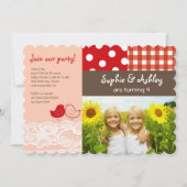 Invitation Whimsical Twin Birds dentelle Anniversaire Invitat (Devant)
