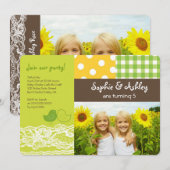 Invitation Whimsical Twin Birds Dentelle Anniversaire Photo (Devant / Derrière)