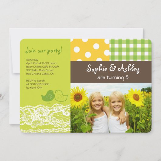 Invitation Whimsical Twin Birds Dentelle Anniversaire Photo (Devant)