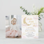 Invitation Whimsical Twinkle Little Star Rose 1er anniversair (Debout devant)