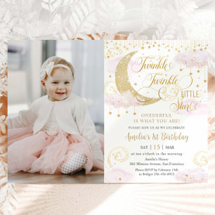 Invitation Whimsical Twinkle Little Star Rose 1er anniversair