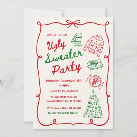 Invitation Whimsical Ugly Sweater Holiday Party  (Devant)