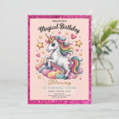 Invitation Whimsical Unicorn 4th Birthday (Debout devant)