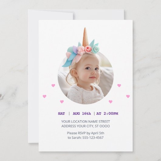Invitation Whimsical Unicorn Party (Dos)