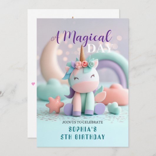 Invitation Whimsical Unicorn Party (Devant / Derrière)