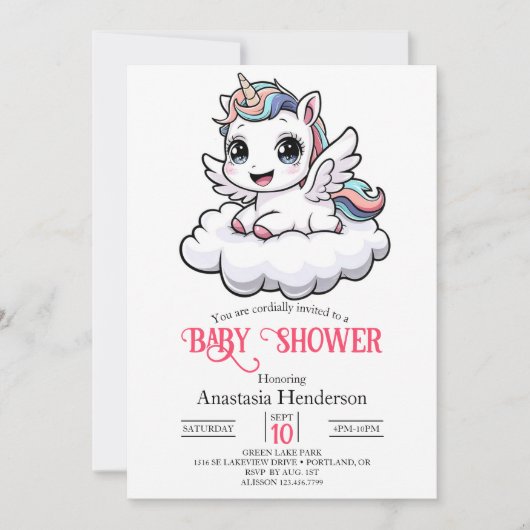 Invitation Whimsical Unique Unicorn Douche bébé (Devant)