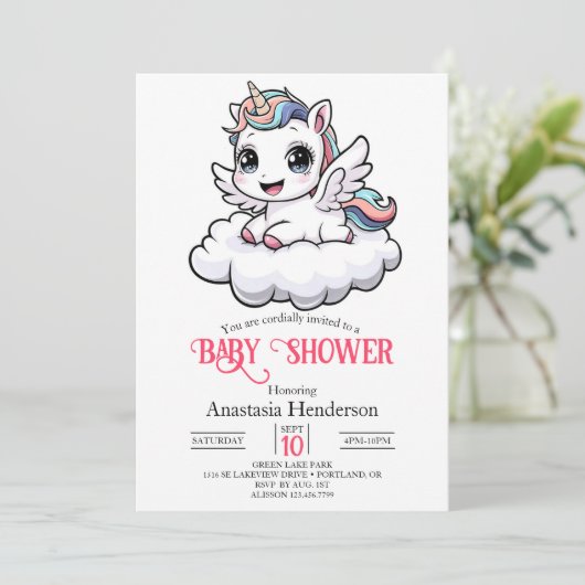 Invitation Whimsical Unique Unicorn Douche bébé (Debout devant)