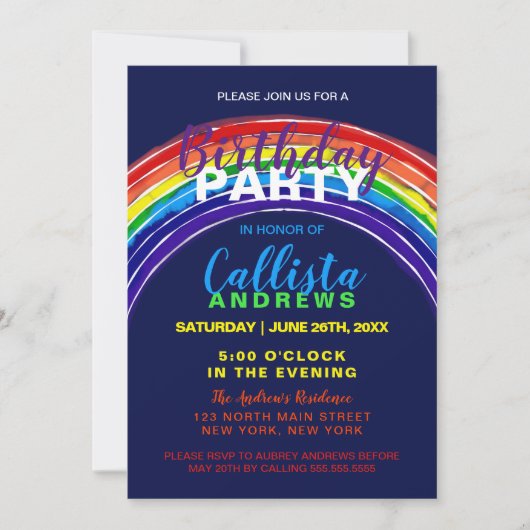 Invitation Whimsical Vibrant Rainbow Watercolor Anniversaire (Devant)