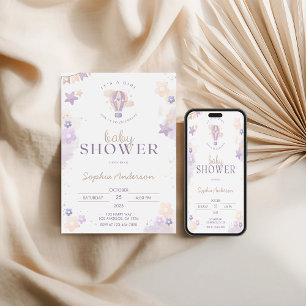 Invitation Whimsical violet à air chaud Baby shower de filles