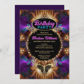 Invitation Whimsical violet rose princesse de Bohême Annivers (Devant / Derrière)