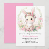 Invitation Whimsical Watercolor Bunny Girl Baby shower (Devant / Derrière)