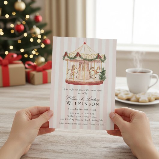Invitation Whimsical Watercolor Carousel Holiday Gathering 