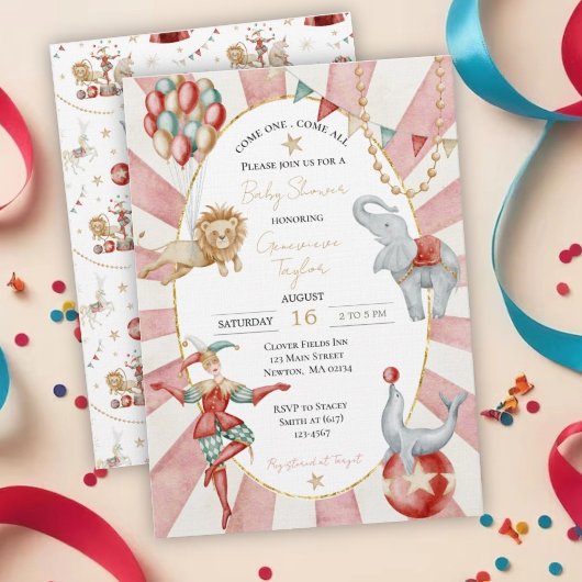 Invitation Whimsical Watercolor Circus Carnival Baby Shower