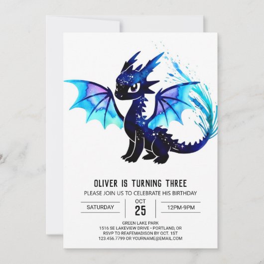 Invitation Whimsical Watercolor Dragon Digital Anniversaire (Devant)