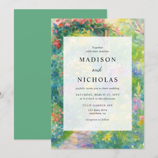 Invitation Whimsical Watercolor Floral Spring Wedding (Devant / Derrière)