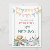 Invitation Whimsical Watercolor Funny Monsters Birthday  (Devant)