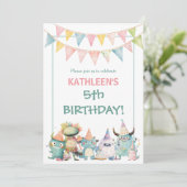 Invitation Whimsical Watercolor Funny Monsters Birthday  (Debout devant)
