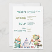 Invitation Whimsical Watercolor Funny Monsters Birthday  (Dos)