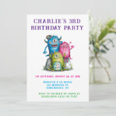 Invitation Whimsical Watercolor Monsters Fête d'anniversaire  (Debout devant)