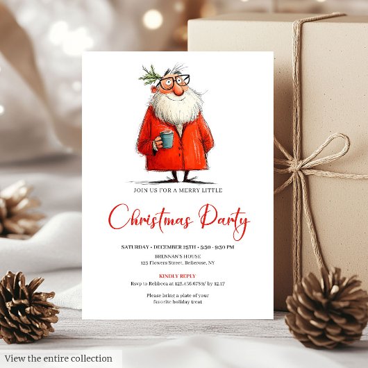 Invitation Whimsical Watercolor Santa Funny Holiday Invite